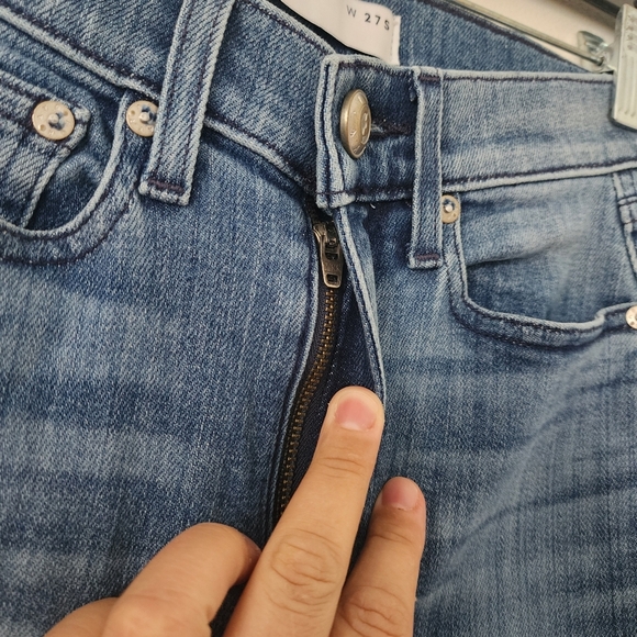 AYR The Bomb Pop High-Rise Cropped Flare Jeans Raw Hem Denim Size 27 - Picture 8 of 16